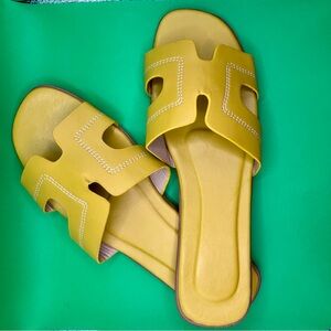 Women's Yellow Slide Sandals with Cutout Strap